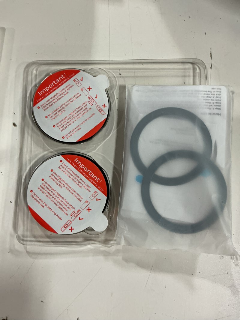 Condition photo showing New/Like New for SYNCWIRE Magnetic Phone Ring Holder for MagSafe [2 Pack], 360° Rotation Dual Sided Magnet Grip Cell Phone Ring Stand Finger Kickstand Compatible with iPhone 17 16 15 14 13 12 Pro Max fits MagSafe Dual Ring-2PCS-Black+Black