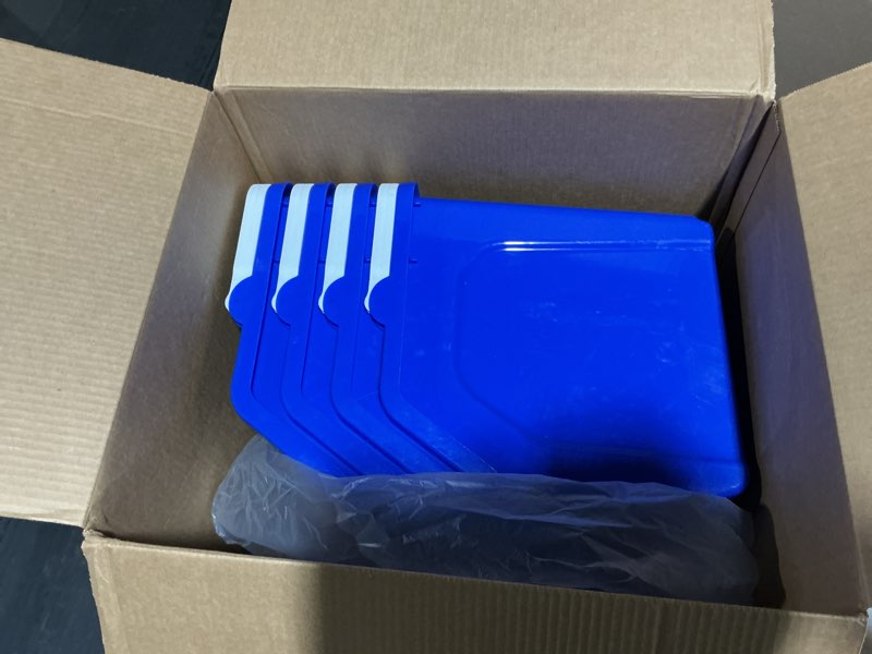 Condition photo showing Good Condition for 6 gallon stackable recycling bin container in blue, eco-friendly bpa-free handy recycler with handle