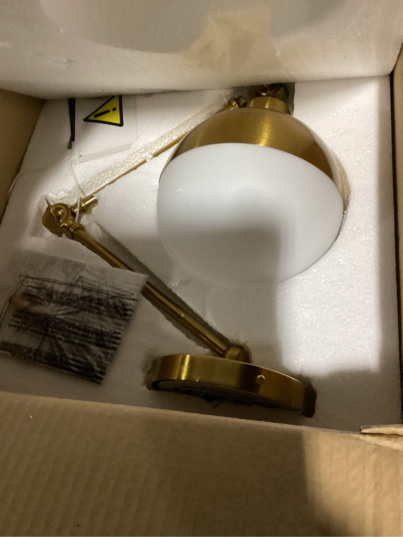 Condition photo showing Good Condition for jonathan y 12.5" brass gold 1-light iron and glass arm-adjustable led sconce, mid-century modern art deco wall lamp for bedroom living room, led bulb included jyl9931a
