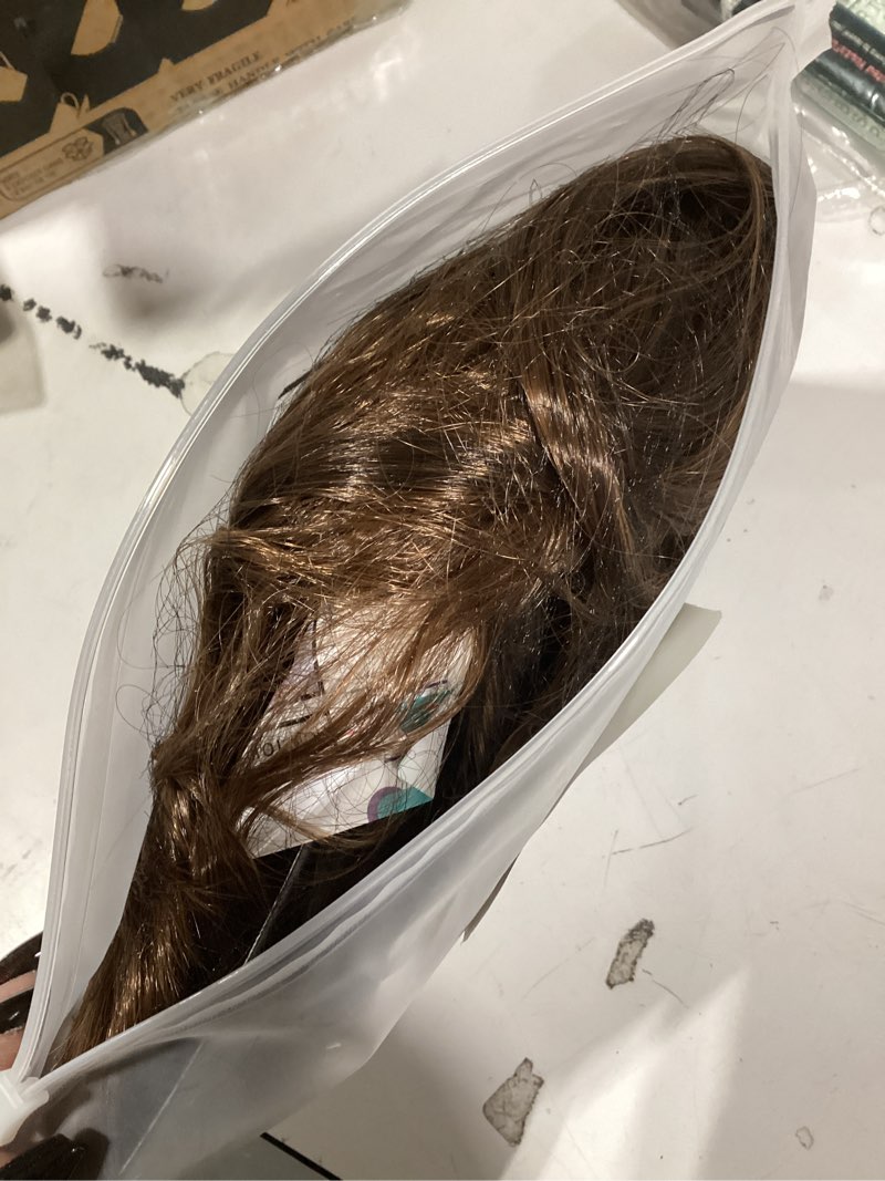 Condition photo showing Good Condition for Short Brown Fluffy Wig with Bangs Curl Layered Messy Natural Layered Synthetic Hair Cosplay Costume Wig for Women