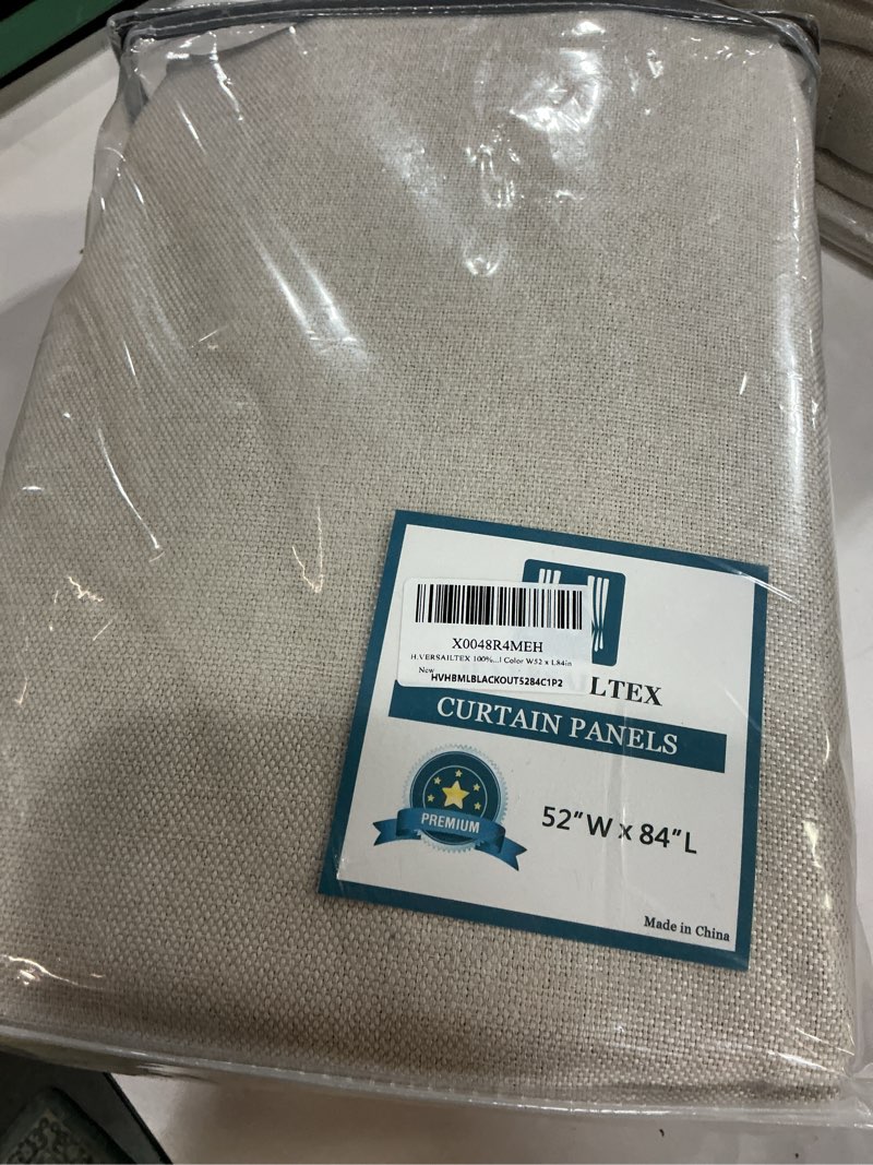 Condition photo showing Good Condition for H.VERSAILTEX Farmhouse Boho Curtains for Living Room, 90% Blackout Drapes for Bedroom Energy Efficient, Room Darkening Curtains 84 Inch Long Burlap Textured, 2 Panels, W52 x 84in, Heather Natural 52"W x 84"L (Pack of 2) Heather Natural