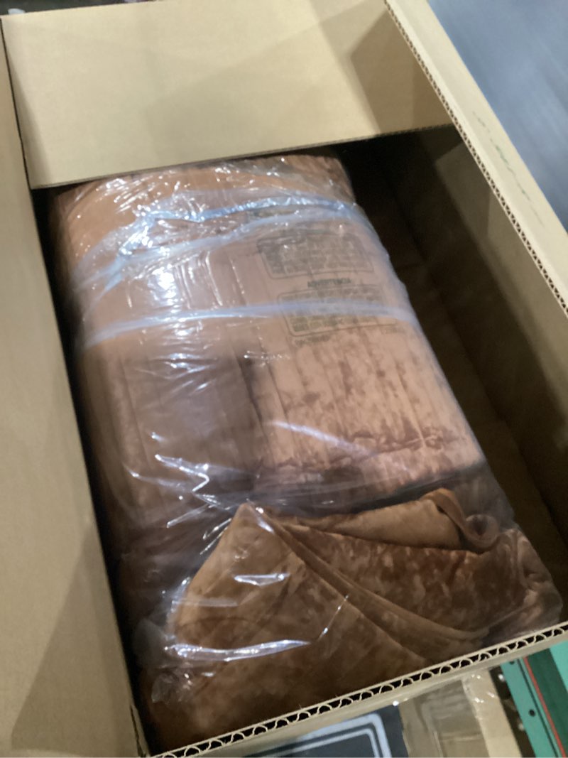 Condition photo showing As Is for 3 Pieces Luxurious Velvet Oversized King Quilt Bedding Set 120x128 Striped Bedspread Coverlet Quilted Set with 2 Pillow Shams 20x36 Ultra Soft Comforter for All Season, Caramel Caramel Oversized King-120x128