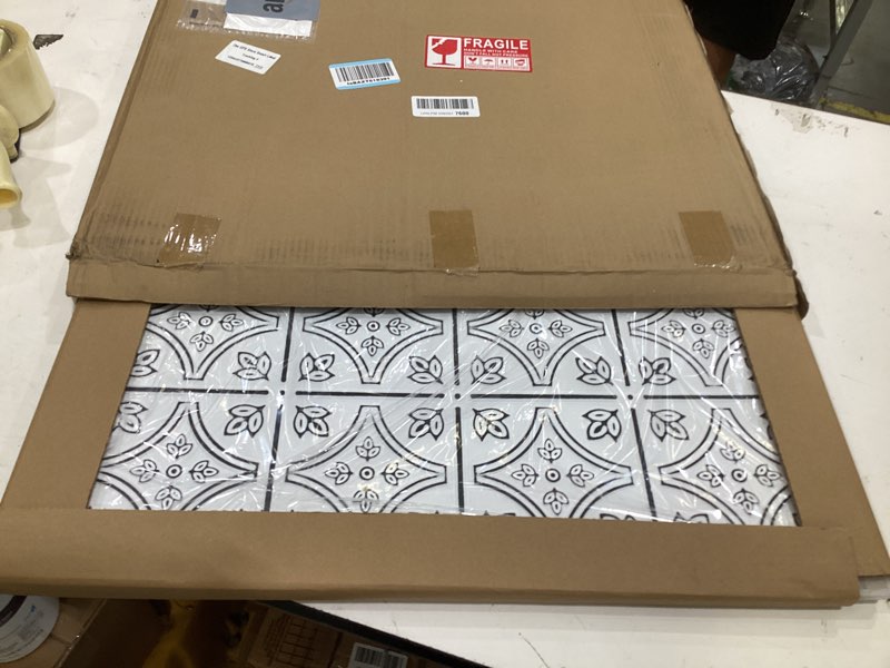 Condition photo showing Good Condition for tin wall tiles 24x24 nail-up, stair risers, metal ceiling tiles, 5 pack (antique white) antique white 24x24" 5pcs