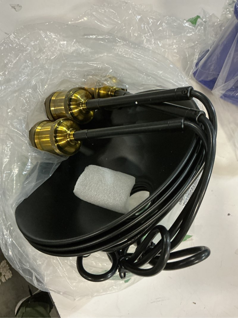 Condition photo showing As Is for H Type Track Pendant Lighting Black Industrial Ceiling Track Hanging Light Fixtures Pendant, Compatible with H Type Track Lighting Rail, E26 Socket,3 Pack (Bulbs Not Included) 3 Pack with Shade-Brushed Brass & Black