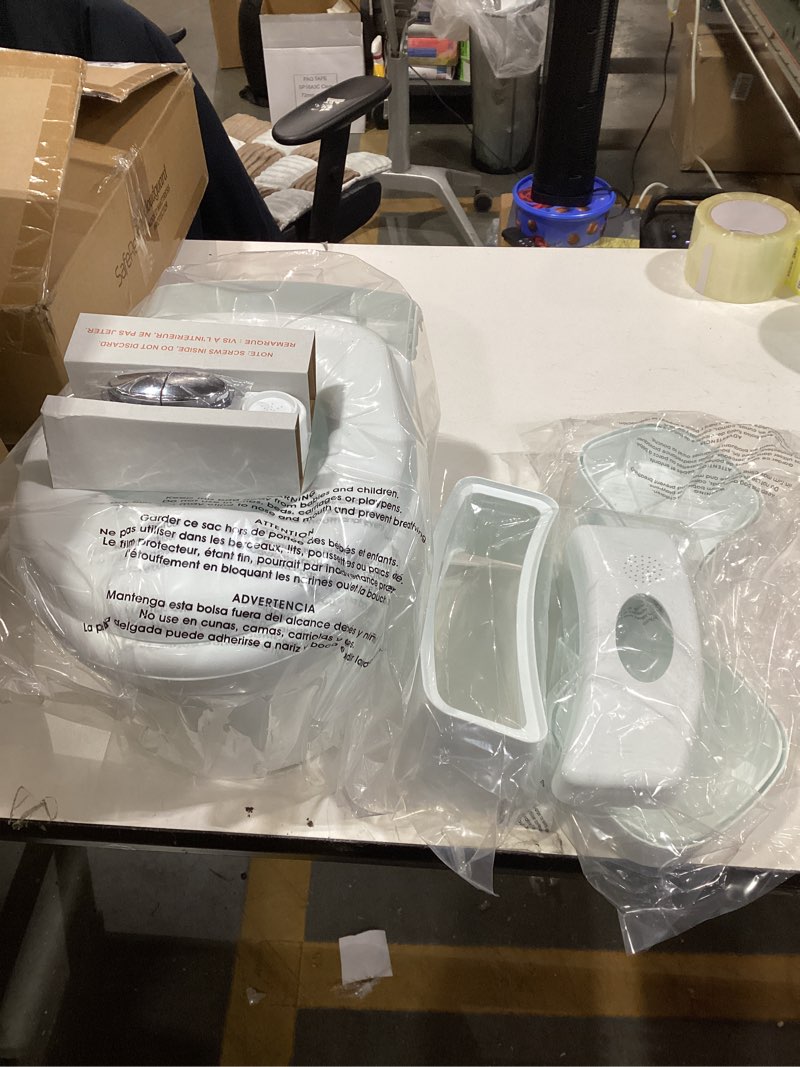 Condition photo showing New/Like New for The First Years Super Pooper Potty Training Toilet Plus Potty Seat with Foot Rest — White — 2-in-1 Toddler Toilet Seat and Potty Chair