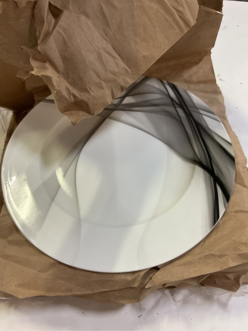 Condition photo showing Good Condition for iqcwood ceramic dinner plates set of 6, 10.5 inch dish set microwave, oven and dishwasher safe, scratch resistant, kitchen porcelain serving dishes, white dinner plates restaurant dishes black/white 10.5 inch