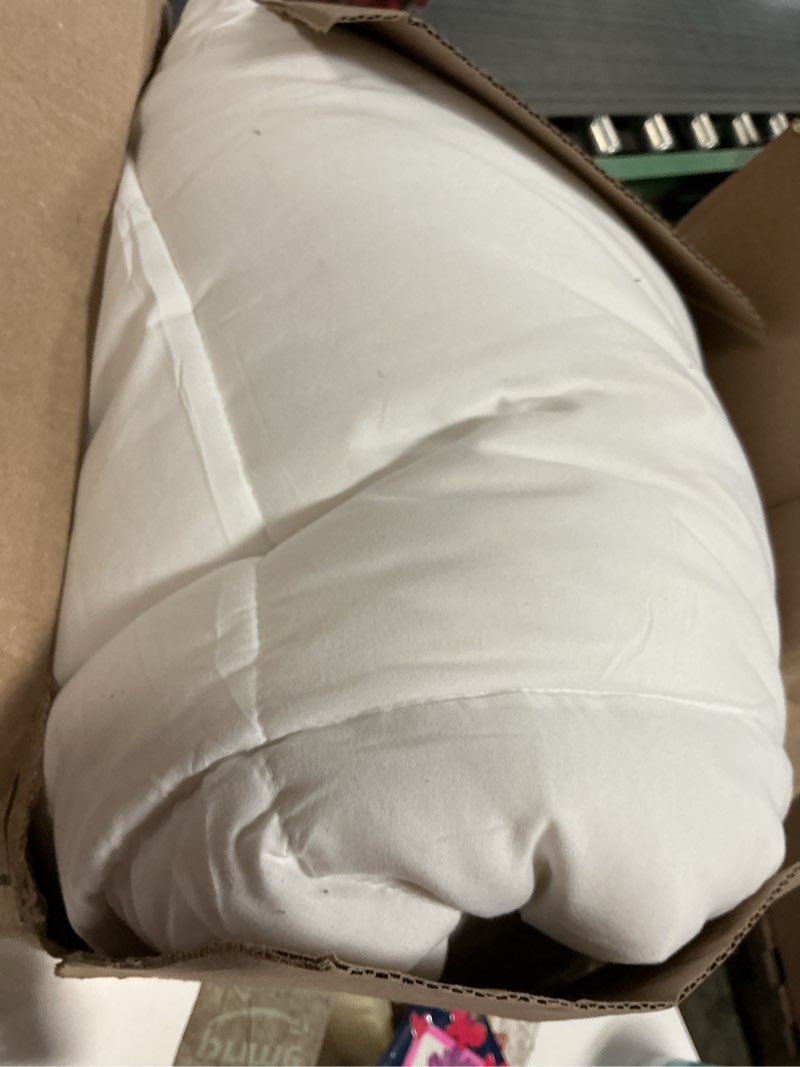Condition photo showing As Is for amazon basics white down alternative comforter and duvet insert with corner tabs, machine washable, king, light white king light