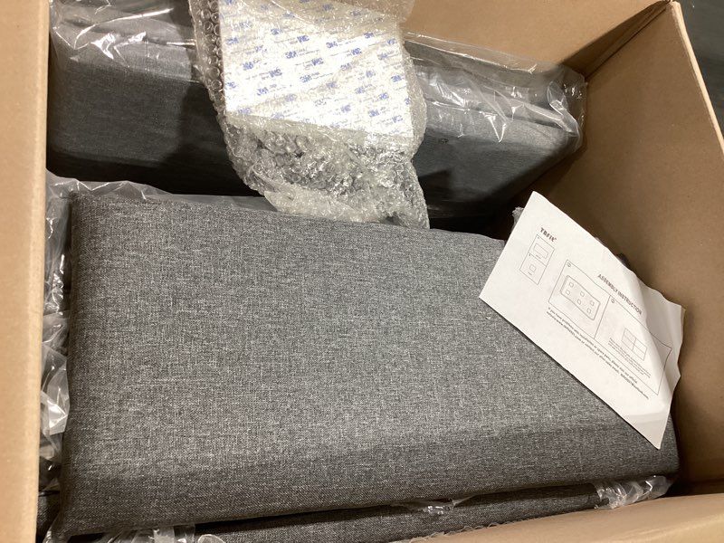 Condition photo showing New/Like New for upholstered wall mounted headboard, acoustic wall panel, peel and stick wall padding panel, dark grey towel fabric, 12-pack 12 dark grey