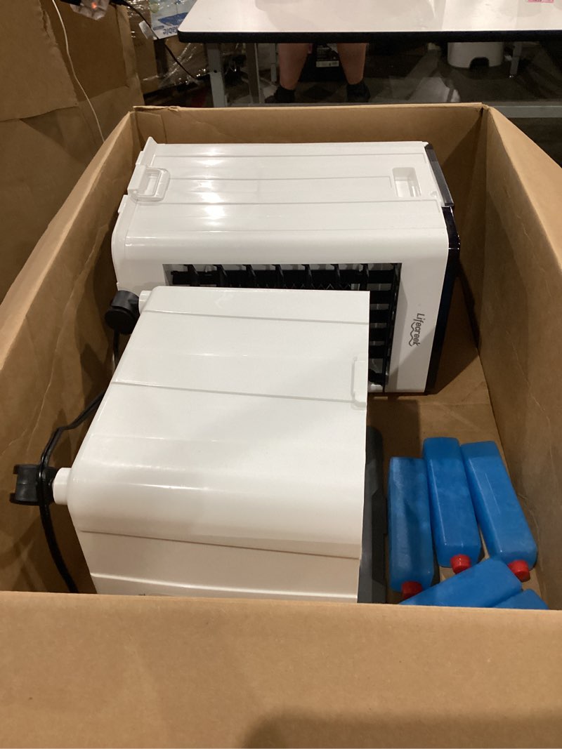 Condition photo showing As Is for lifecreek portable air conditioner, 3-in-1 evaporative air cooler with 3.2 gal water tank, windowless portable ac fan with 6 ice packs, remote, 12h timer, 3 speeds, 4 modes for room bedroom office