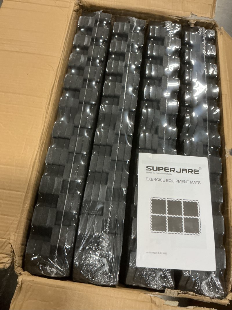 Condition photo showing New/Like New for SUPERJARE 0.56'' Thick 24 Pcs 96 Sq Ft Rubber Top Exercise Equipment Mats, High Density EVA Foam Mats with Rubber Top, Interlocking Gym Flooring for Home Gym, Protective Workout Mat, Black/Blue 24 Tiles (96 Sq Ft) Black/Blue