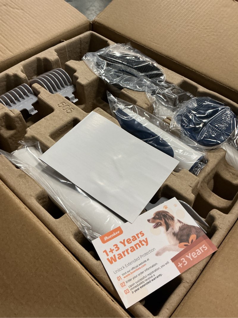 Condition photo showing Good Condition for dog grooming kit with vacuum, 15000pa pet hair clipper and shedding brush, 50db low noise, 2l capacity, white