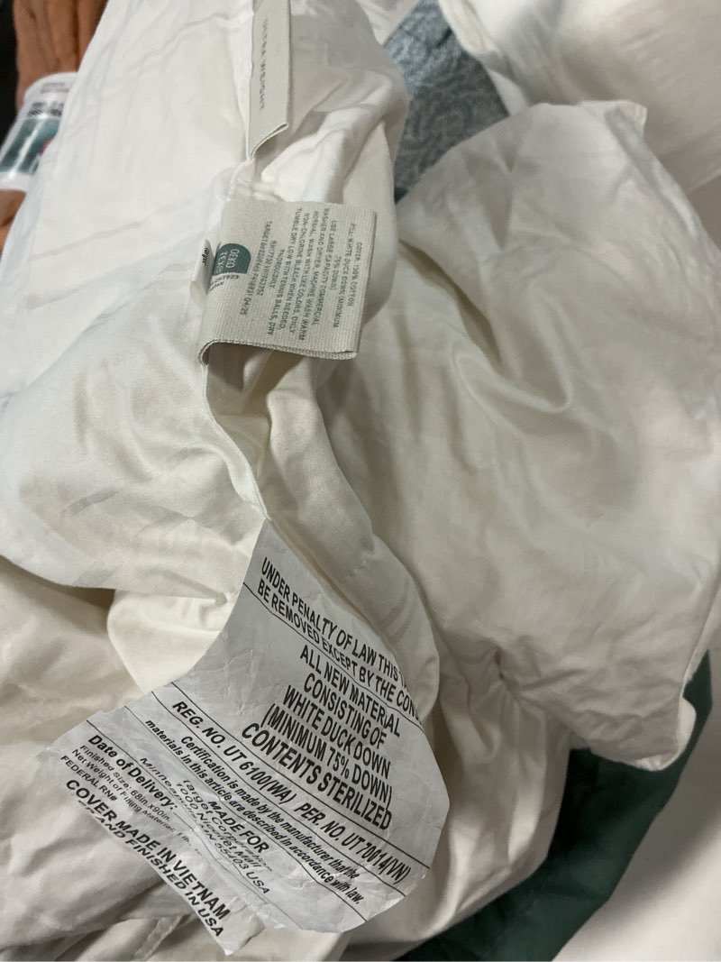 Condition photo showing As Is for pacific coast goose feather down fiber comforters queen size, extra fluffy white duvet insert, ultra-soft, breathable, all season hotel luxury bedding comforters, 8 corner & center loops (90"x90")