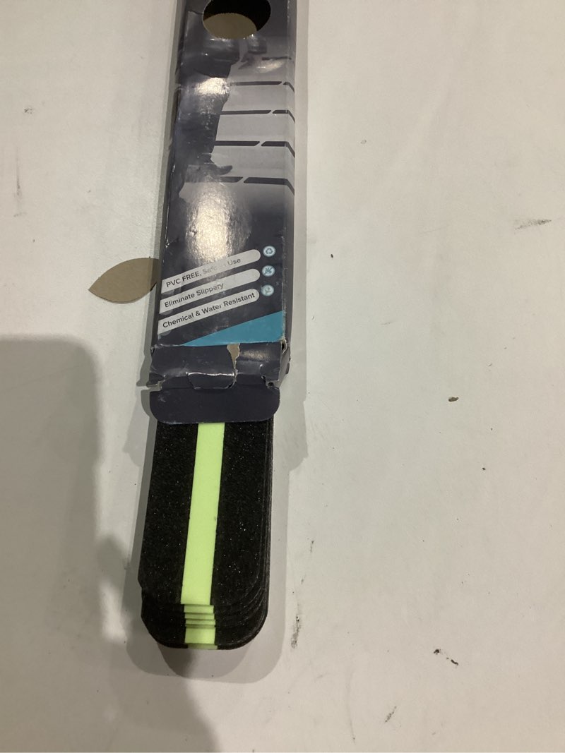 Condition photo showing New/Like New for lifegrip anti slip traction treads with glow in dark stripe (24-pack), 2" x 12", best grip tape 80 grit non slip, pre-cut strips, rounded corners - right size and ready to use for easy application 2” x 12' black/green 24