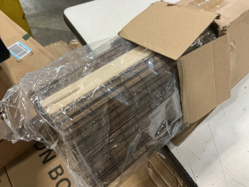 Condition photo showing Good Condition for cordless bamboo roman shades 20x64in, light filtering bamboo blinds for indoor windows, office, bathroom and living room, privacy teak.