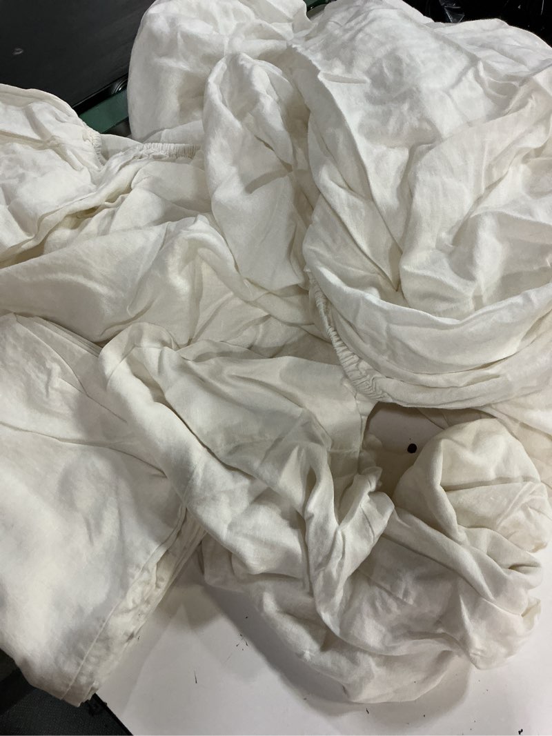 Condition photo showing Good Condition for quince, european linen fitted sheet ,set of 3 pcs king/ivory