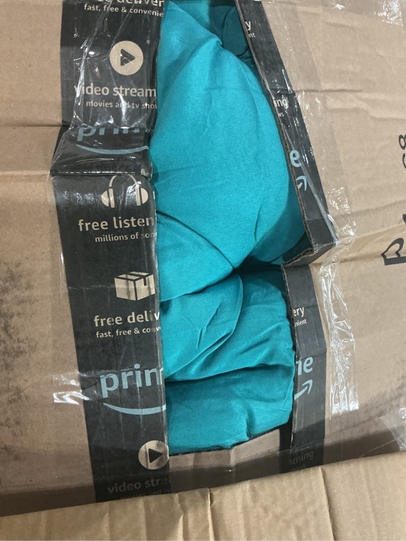 Condition photo showing Good Condition for outdoor swing cushions,waterproof swing cushions 3 seater replacement with backrest,outdoor thickened bench cushion with ties for porch,patio,backyard,garden (lake blue 60 * 40 in) lake blue 60x 40 inches