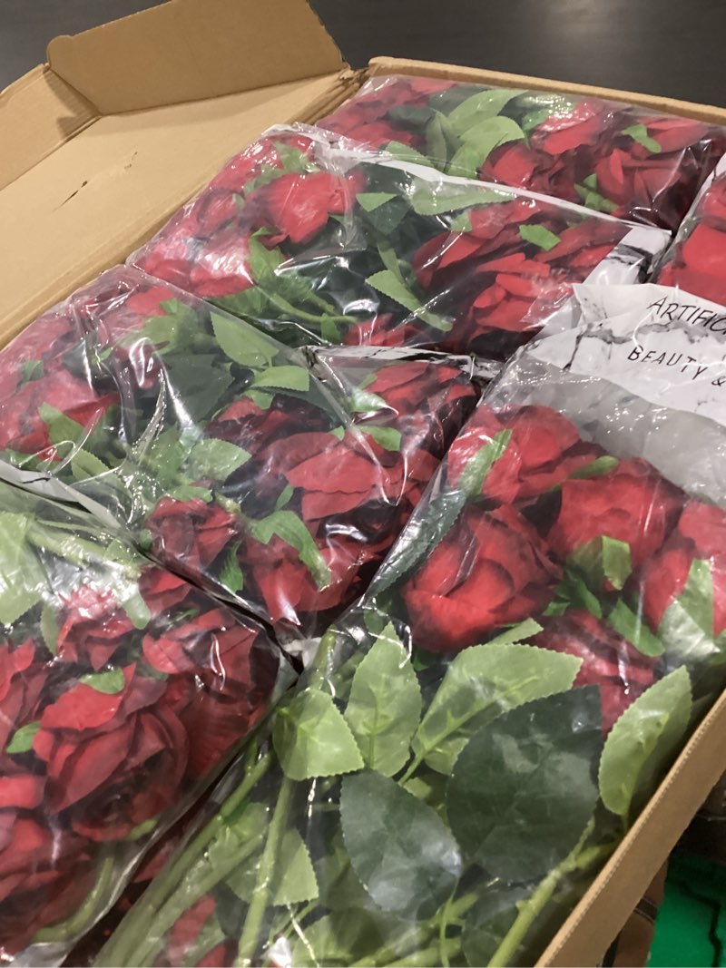 Condition photo showing As Is for Nubry 100pcs Artificial Silk Roses Bulk,Fake Roses Flower with Stems Realistic Flowers for Wedding Centerpiece Home Party Decor(Burgundy) Burgundy-100