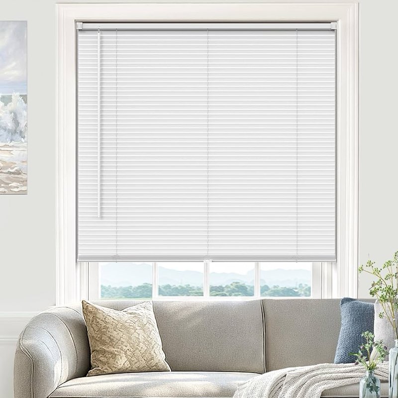 UNISHADES 100% Privacy L-Shaped Blades Mini Blinds for Indoor Windows 1" Vinyl Cordless Window Blind