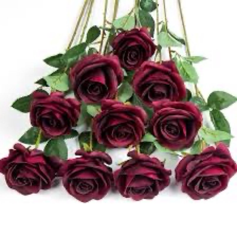 Umisu 200 Pack Silk Roses Flowers - Artificial Burgundy Fake Flowers with 50cm Stems for Wedding Dec