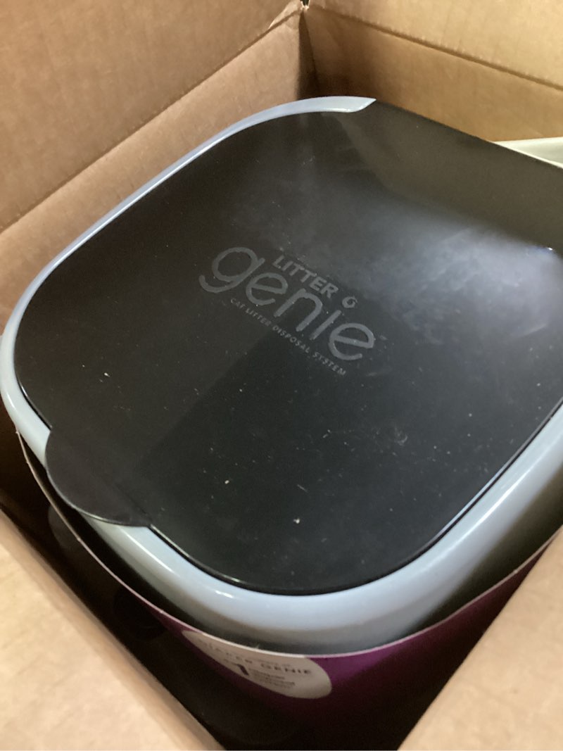 Condition photo showing Good Condition for litter genie standard pail (silver) | cat litter box waste disposal system for odor control | includes 1 square refill bag litter genie pail - silver