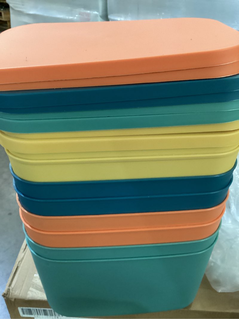 Condition photo showing Good Condition for orgidol 8 pack colorful storage bins with lids stackable storage container for organizing, storage boxes with handle for shelves, cute storage bin for craft, snacks, 9.85x6.9x5.7 inch