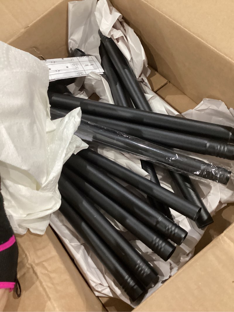 Condition photo showing Good Condition for Zeerobee Curtain Rods for Windows 72 to 144, 1 Inch Industrial Wrap Around Black Curtain Rod, Indoor/Outdoor Room Divider Adjustable Drapery Pole, 72"-144" 72" to 144" Black