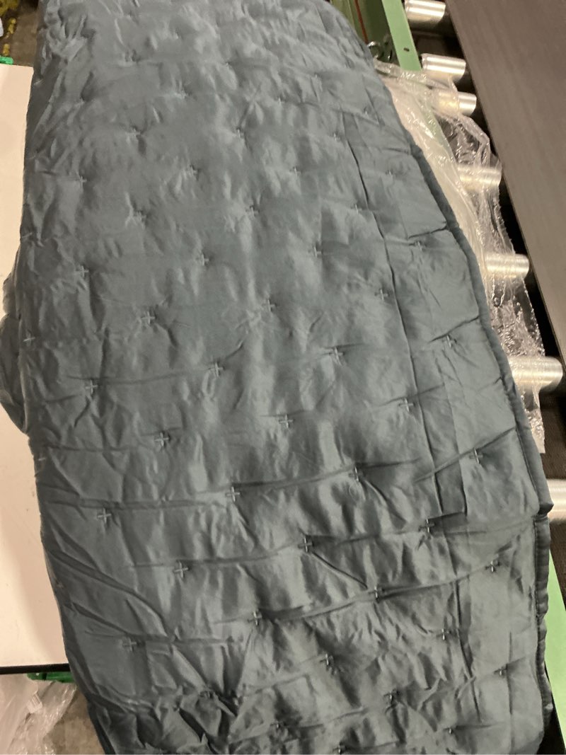 Condition photo showing As Is for quince european linen dream quilt set color stone blue size king