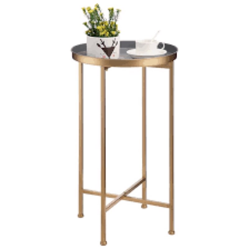 HollyHOME Small Round Metal Waterproof End Table, Accent Indoor&Outdoor Coffee Side Table, Snack Sofa Table for Living Room, Anti-Rust Decorative Plant Stand, (D) 14.5\" x (H) 25\", gold