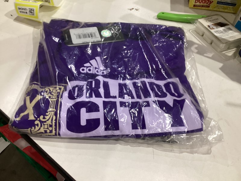 Condition photo showing New/Like New for Adidas Mens Orlando City Soccer Club MLS Long Sleeve T-Shirt Small Purple