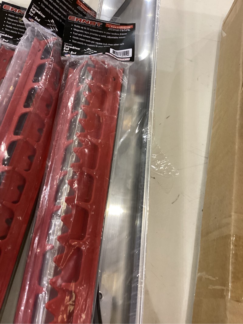 Condition photo showing New/Like New for Ernst Manufacturing Screwdriver Rail Set with Magnetic Backing, 20 Tool, Red (6010M-Red) 20 Tool, Magnetic Mount Pack of 1 Red