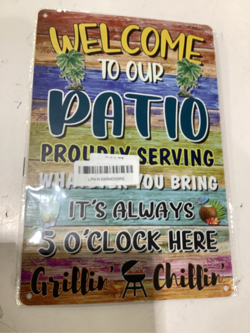 Condition photo showing Good Condition for metal tin signs gift for home porch bar front yard wall decor back yard tiki bar hot tub poster 8x12 inch (welcome to our patio)