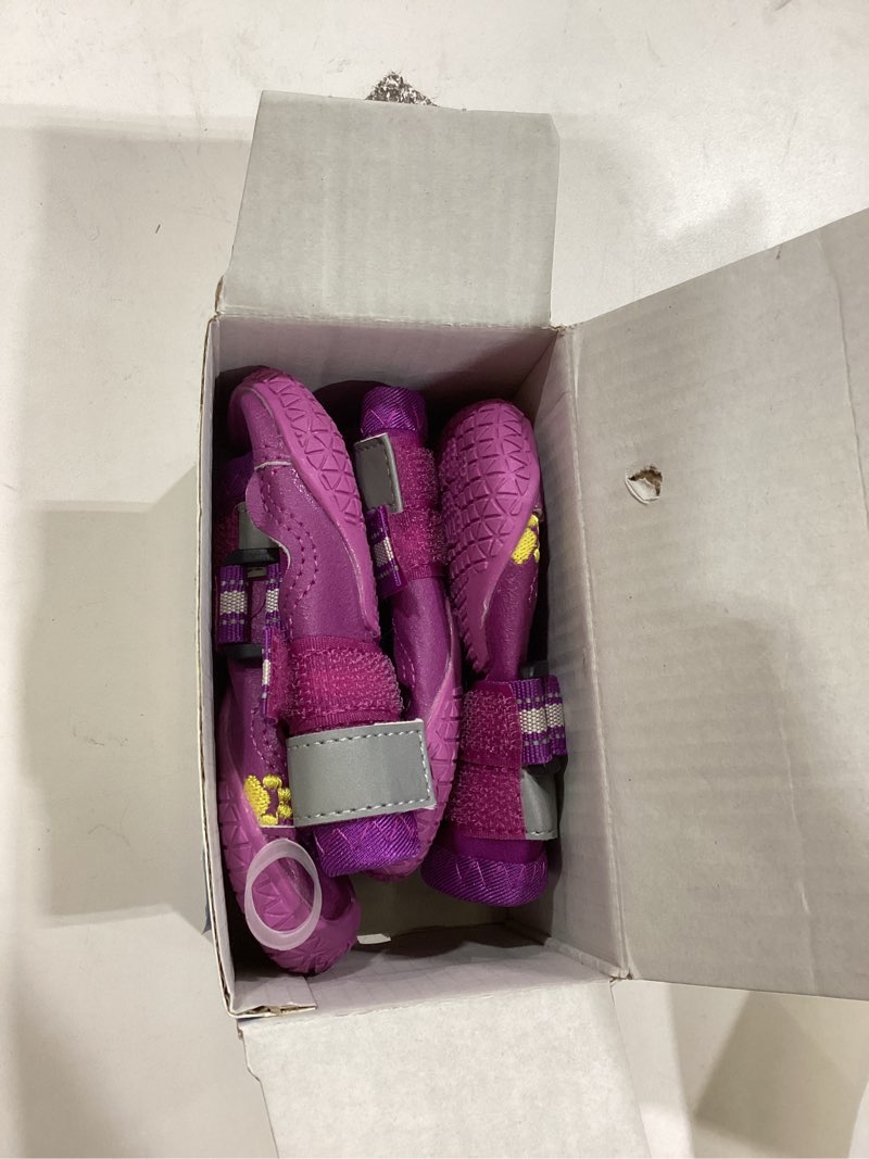 Condition photo showing Good Condition for QUMY Dog Shoes for Large Dogs, Medium Dog Boots & Paw Protectors for Winter Snowy Day, Summer Hot Pavement, Water-Resistant in Rainy Weather, Outdoor Walking, Indoor Hardfloors Skid-Resistant Sole Purple Size 1: 1.8''x2.3''(W*L) (Pack of 4)