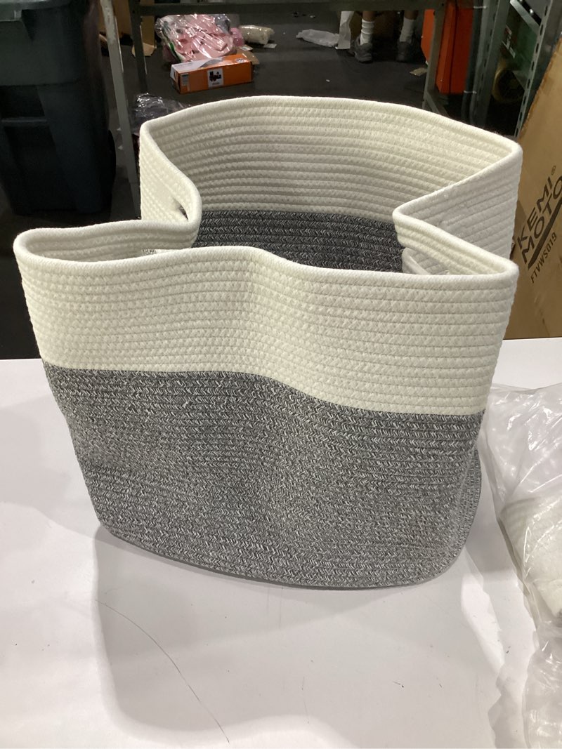 Condition photo showing As Is for oiahomy storage baskets for shelf, toy storage basket, large collapsible storage bins, blanket basket living room, closet storage for bedroom, 16.5 x 13 x 15 inches-pack of 2-grey grey 16.5" x 13" x 15"