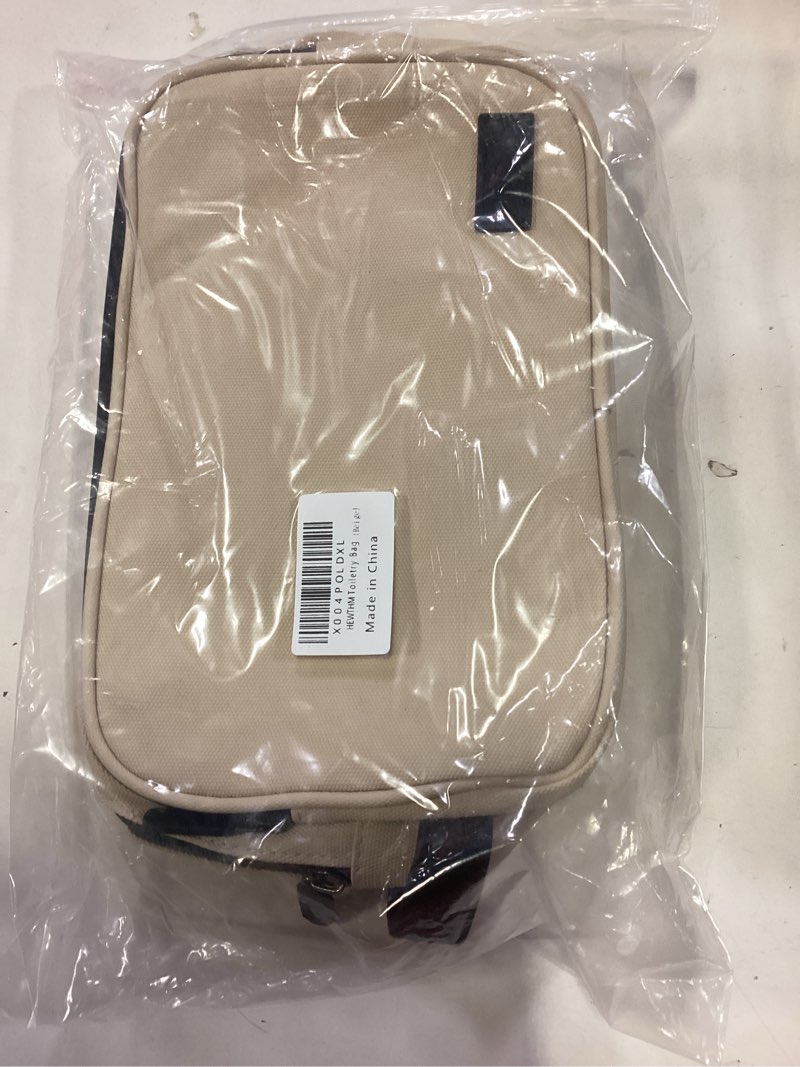 Condition photo showing New/Like New for Portable Waterproof Leatherette Toiletry Bag - Double-Layer Large Capacity Organizer for Travel & Makeup, Multifunctional Toiletries Storage with Handle (Beige)