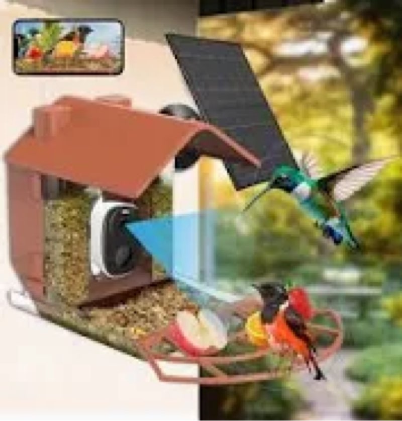 Hoxsie Bird Feeder with Camera with AI Identify Birds Species Solar Panel, Smart Bird House with Cam,Father's Day Gift