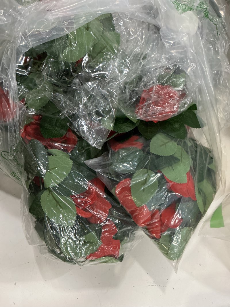 Condition photo showing As Is for aneco 8 pack 64 ft red flower garland kentucky artificial rose vines derby roses fake vine flowers plants party supplies for kentucky holiday wedding garden craft art decoration red 8