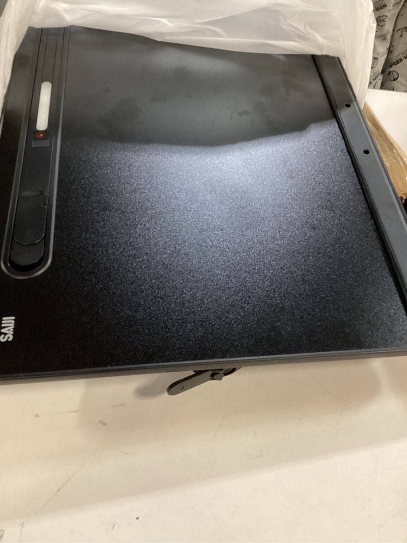 Condition photo showing As Is for Laptop Table with LED Desk Light, SAIJI Laptop Stand for Bed, Height Adjustments Bed Desk with Book Stand for Reading Writing Drawing (Black) Bed Desk /Led Light
