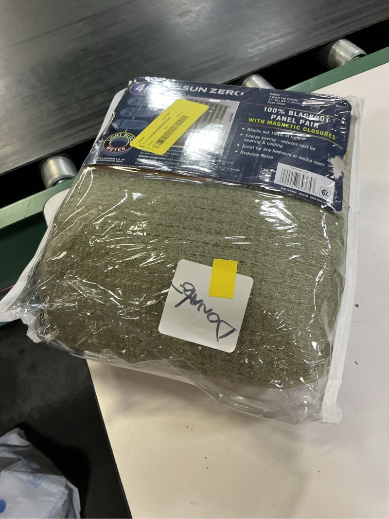 Condition photo showing Good Condition for sun zero vance 2-piece magnetic closure 100% blackout back tab curtain panel pair, 37\"x84\", sage green