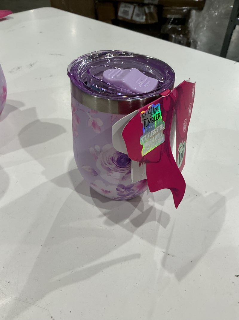Condition photo showing Good Condition for hi peach layne, mother's day gift set, purple floral wine tumbler with nail file