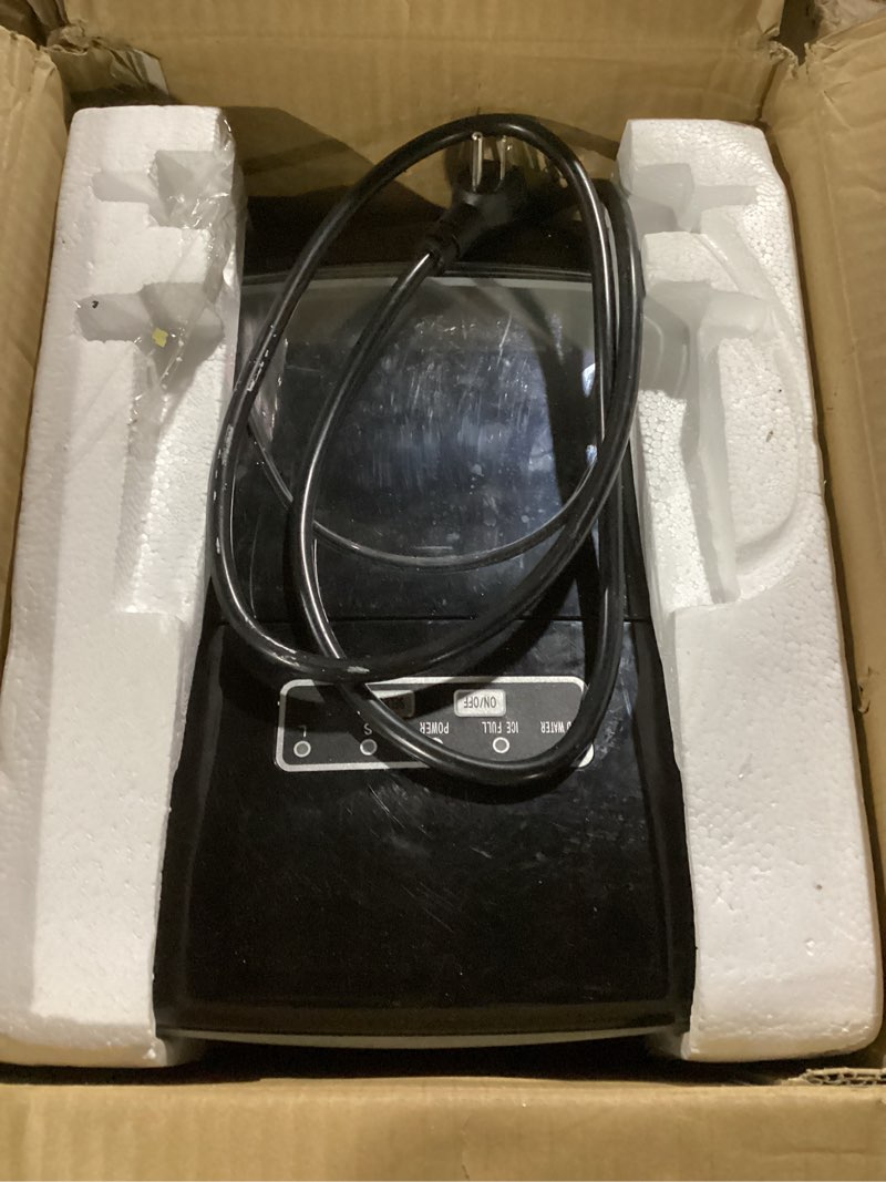 Condition photo showing As Is for frigidaire, 26 lbs portable compact icemaker, ice making machine, black, white, medium