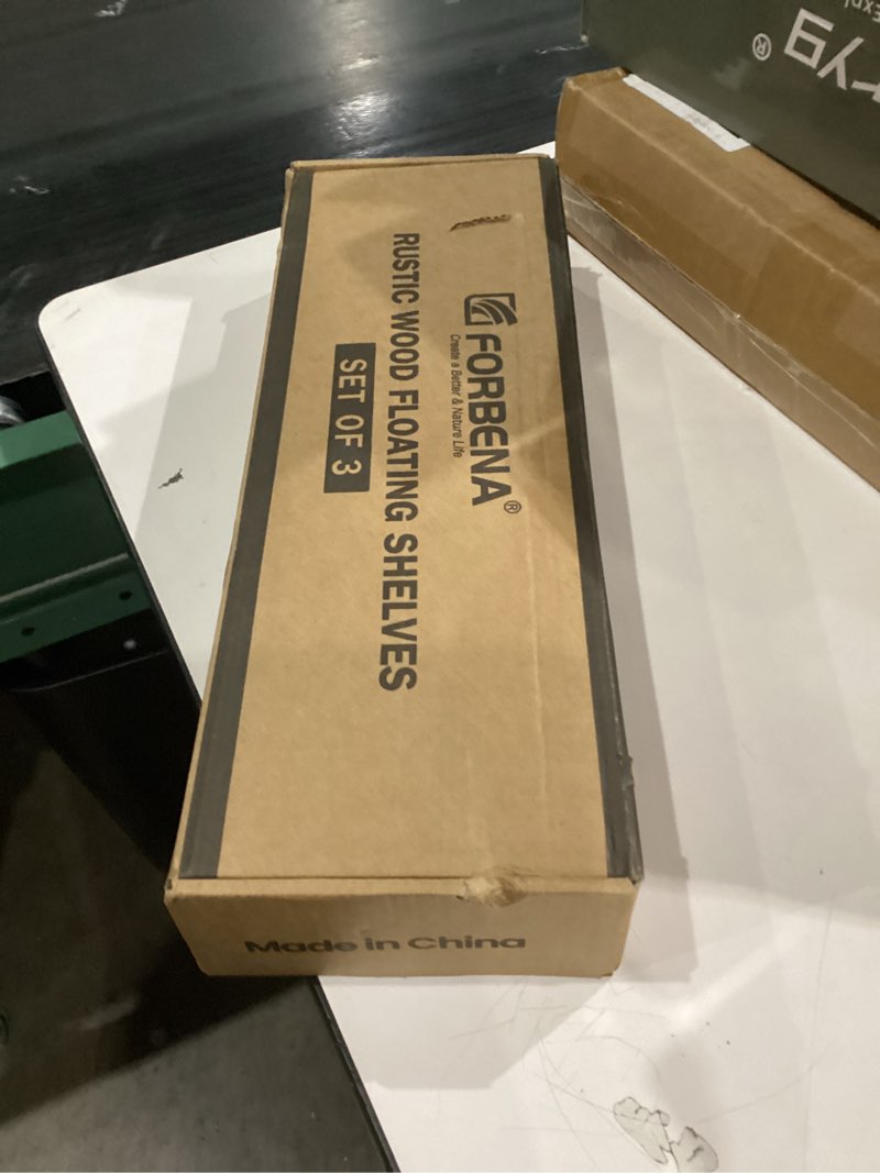 Condition photo showing New/Like New for Floating Shelves with Black Metal Brackets Set of 3, Light Wood Wall Bookshelf for Bedroom Over Desk Bed, Hanging Shelf for Office Kitchen Living Room, Bathroom Over Toilet (Natural Color) 17 Inches Wood&diy