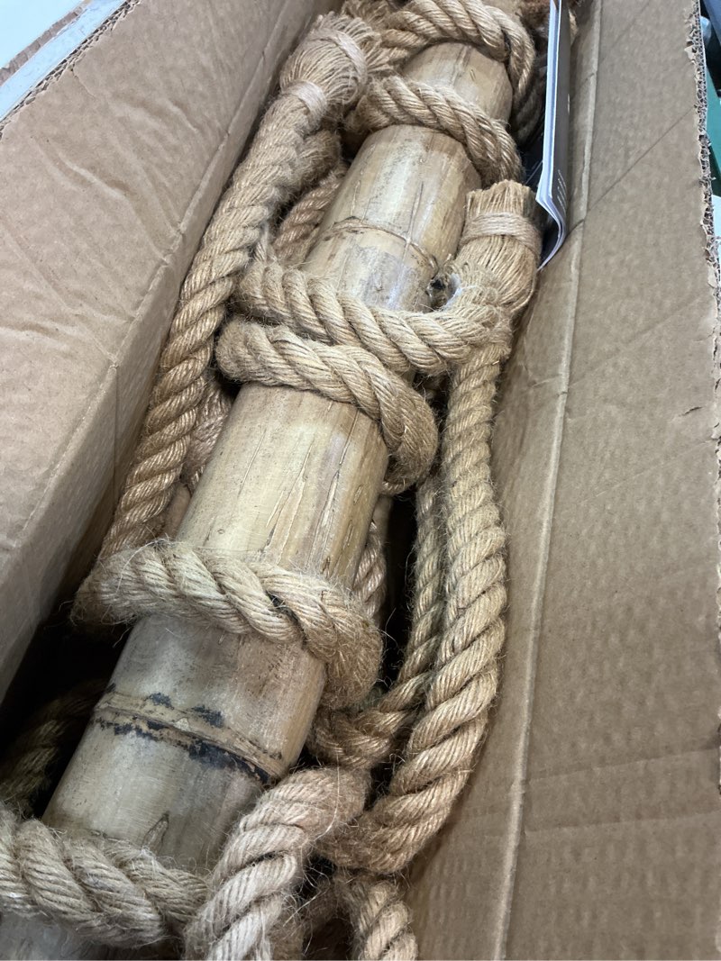 Condition photo showing As Is for Arturesthome 4 Heads Hemp Rope Ceiling Pendant Light, Vintage Bamboo Chandeliers Decoration, Rustic Industrial Hanging Lamp for Bedroom Restaurant Cafe Bar 4 Lights/W 22.7in