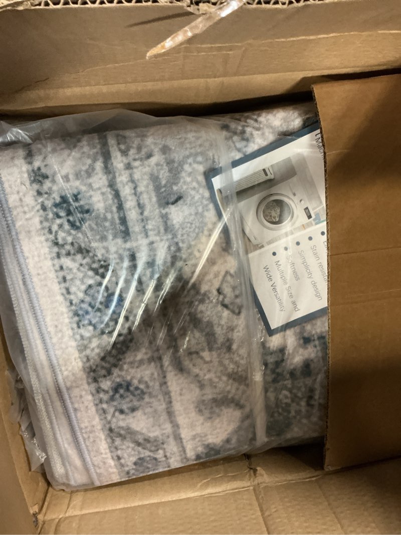 Condition photo showing Good Condition for area rugs 10'x14' washable non-slip, floral vintage distress print pattern medallion carpet for living room bedroom dining room, light blue navy beige gray white blue/white/gray/purple 10' x 14' (rectangular)