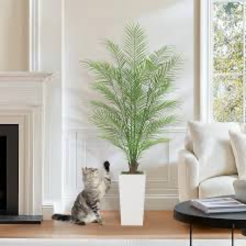 5 ft fake palm tree faux areca palm plants with 32 full lifelike palm leaves realistic trunks fake t