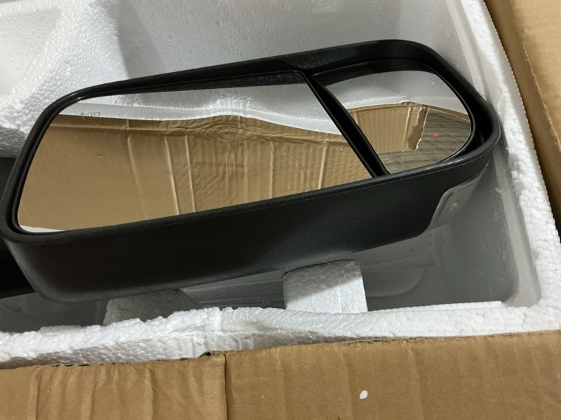 Condition photo showing Good Condition for replacement driver left side door towing mirror black back cover power and heated glass with turn signal light and puddle light manual folding and temperature sensor for ram 1500 2500 3500 2009-2018 black driver (lh) side