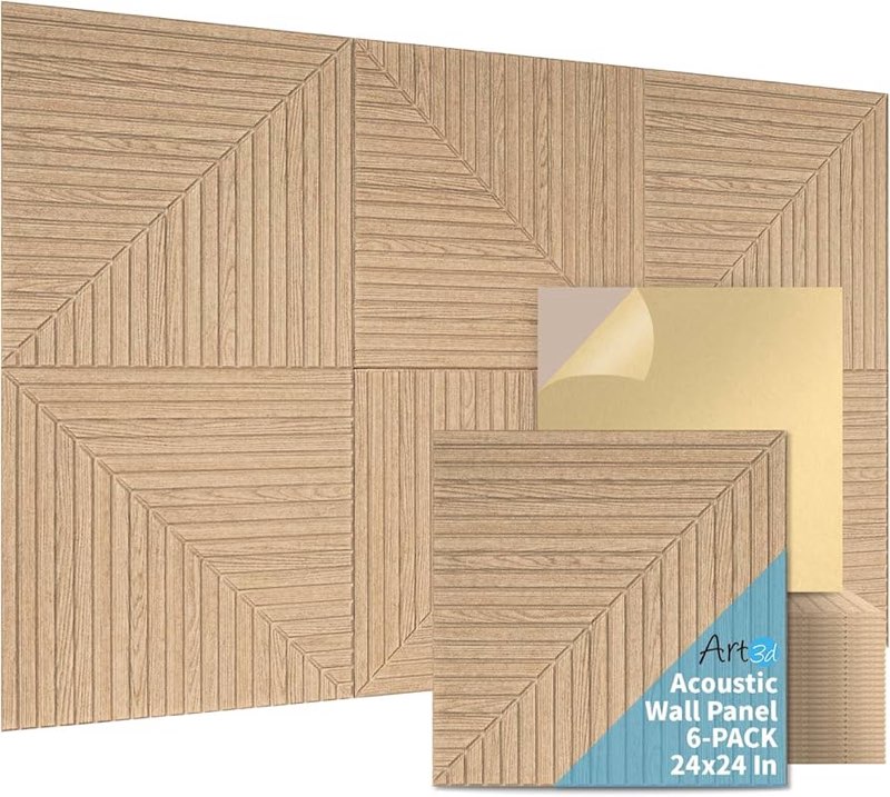 Art3d 6-Pack Self-Adhesive Acoustic Wall Panels for Home Décor, 24 x 24 Inch Soundproofing Panels fo