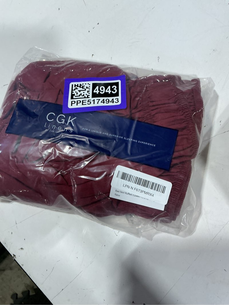 Condition photo showing New/Like New for wrap around dust ruffle bed skirt - burgundy - for queen size beds with 15 inch drop - elastic strap - adjustable pleated bedskirt with brushed fabric and wrinkle free - for women, men, kids & teens queen 15" - drop 25 - burgundy