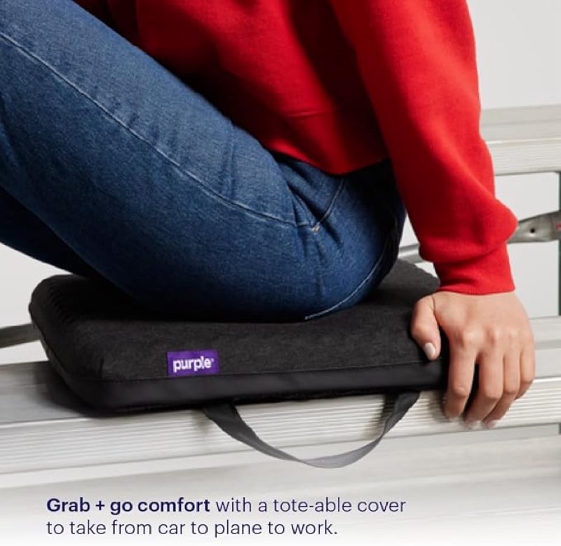 purple royal seat cushion, portable 2 inch gel seat cushion, gelflex grid | handles for car, office chair, stadium - pressure-reducing for hard seats, temperature-neutral, no-slip - made in usa