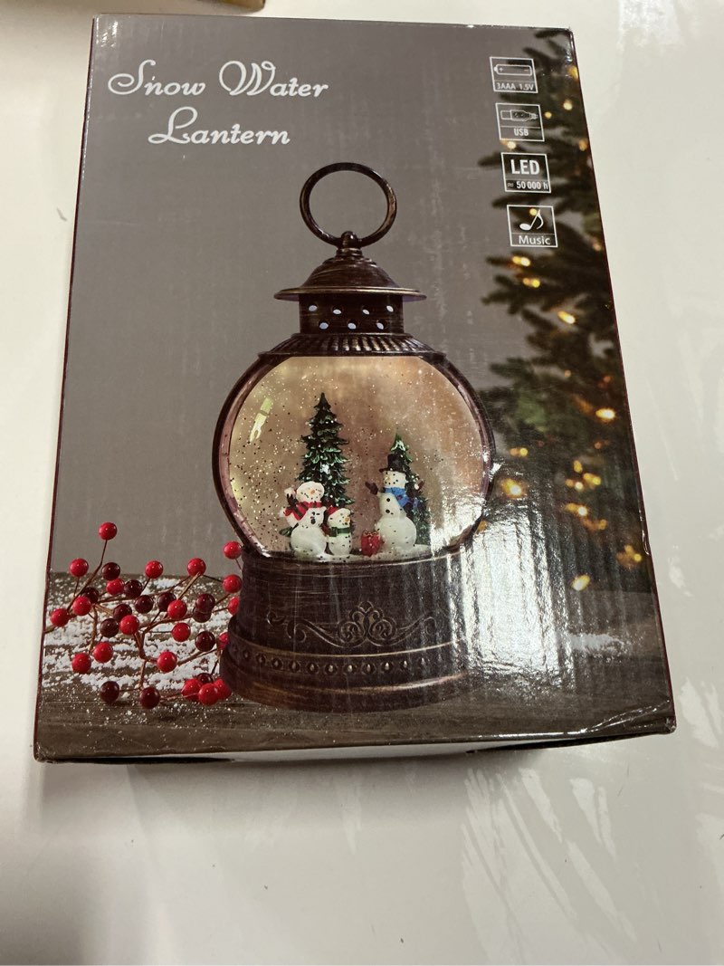 Condition photo showing New/Like New for Christmas Snow Globes Lantern, Musical Snow Globe Christmas Decorations Water Lantern, Red Truck and Christmas Tree Scene Rotating Flashing Lanterns, Holiday Decor Red Bird