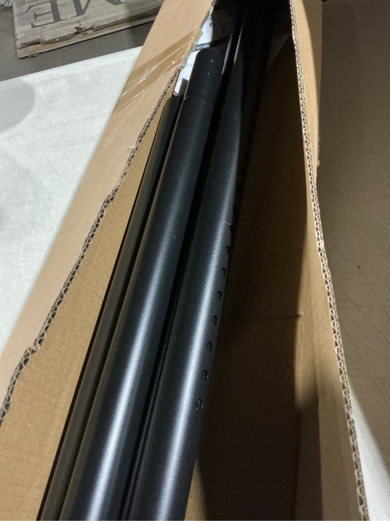 Condition photo showing As Is for tension curtain rod 51-146 inch(4.25-12.16ft), long outdoor tension rod for patio window gazebo, no drill dual-end adjustable spring shower rod, rust proof easy to install, rod diameter 1.26in black black 51"-146"